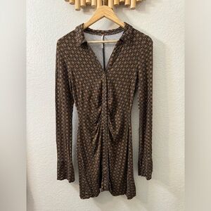 Free People Boho Geometric Long Sleeve Button Up Dress